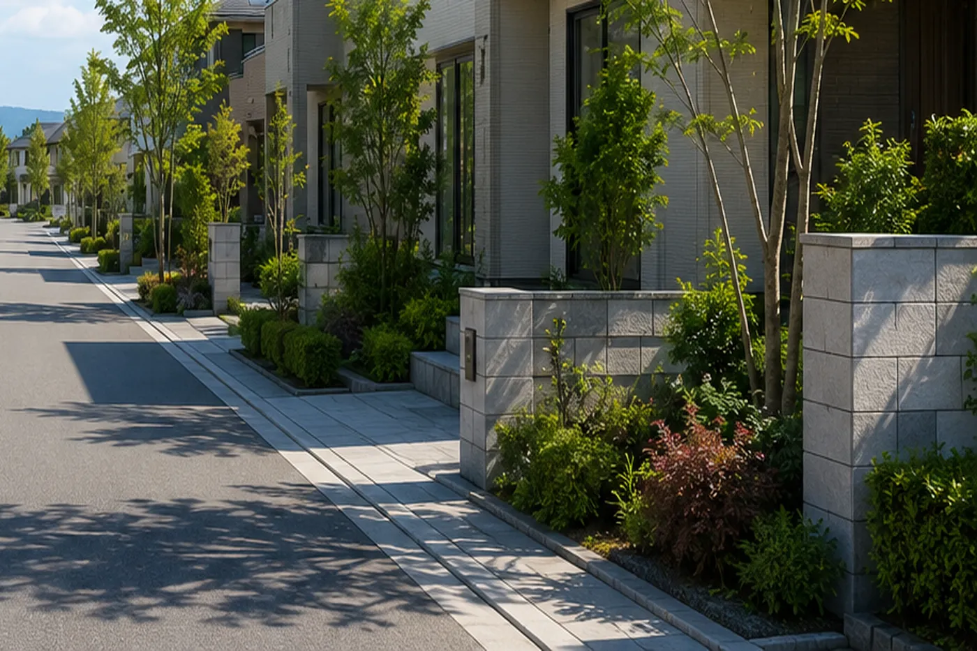住まいのアプローチと植栽のイメージ