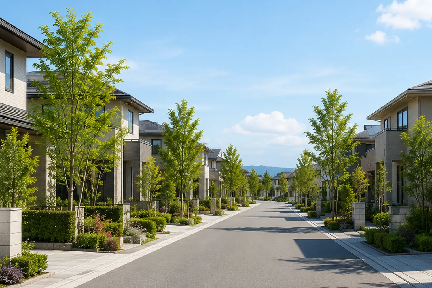 街路樹が並ぶ住宅地の街並みのイメージ